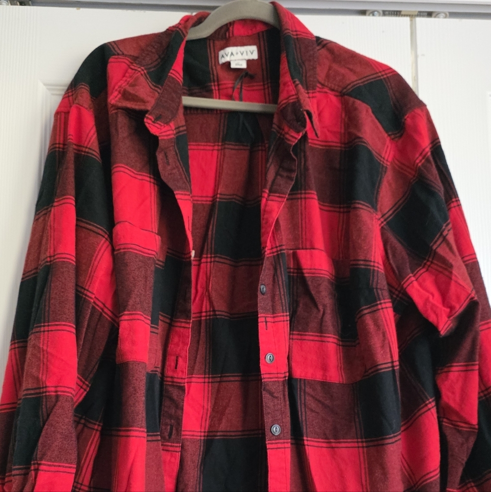 Ava & Viv Buffalo Plaid Button-Up Shirt 2x